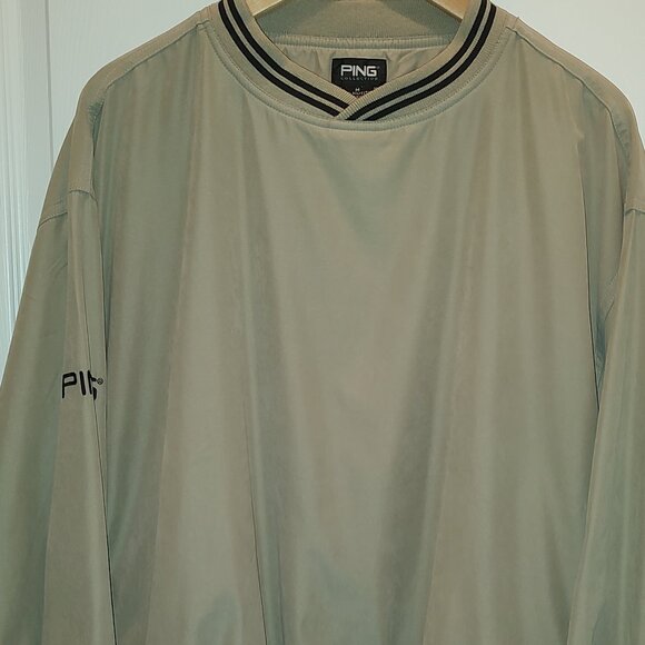 PING WINDBREAKER PULLOVER SUEDE FABRIC STRETCH BANDING TAN BLACK MEDIUM MENS - Picture 2 of 5